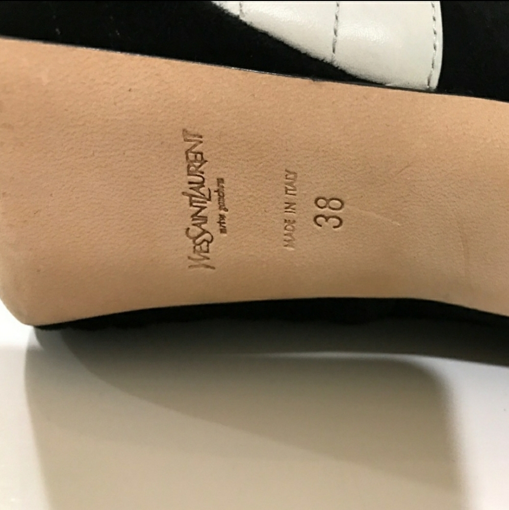 AUTH YSL SAINT LAURENT BLACK WHITE HEELS - Picture 4 of 5